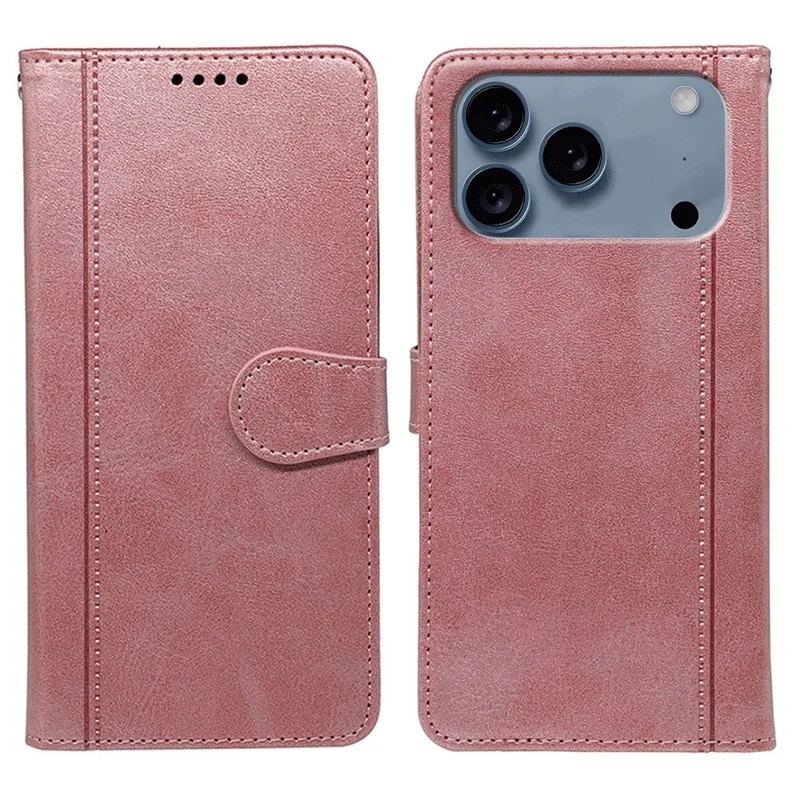 For iPhone 17 Pro Case Calf Texture Leather Stand Book Style Phone Cover - Rose Gold