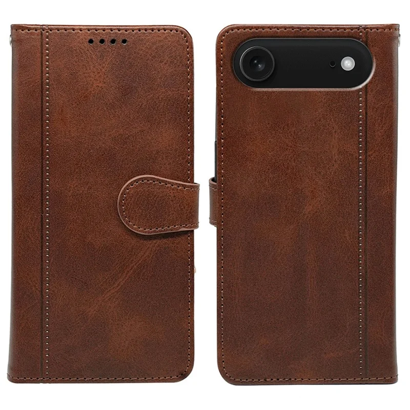 For iPhone Air Case Calf Texture Leather Stand Book Style Phone Cover - Brown