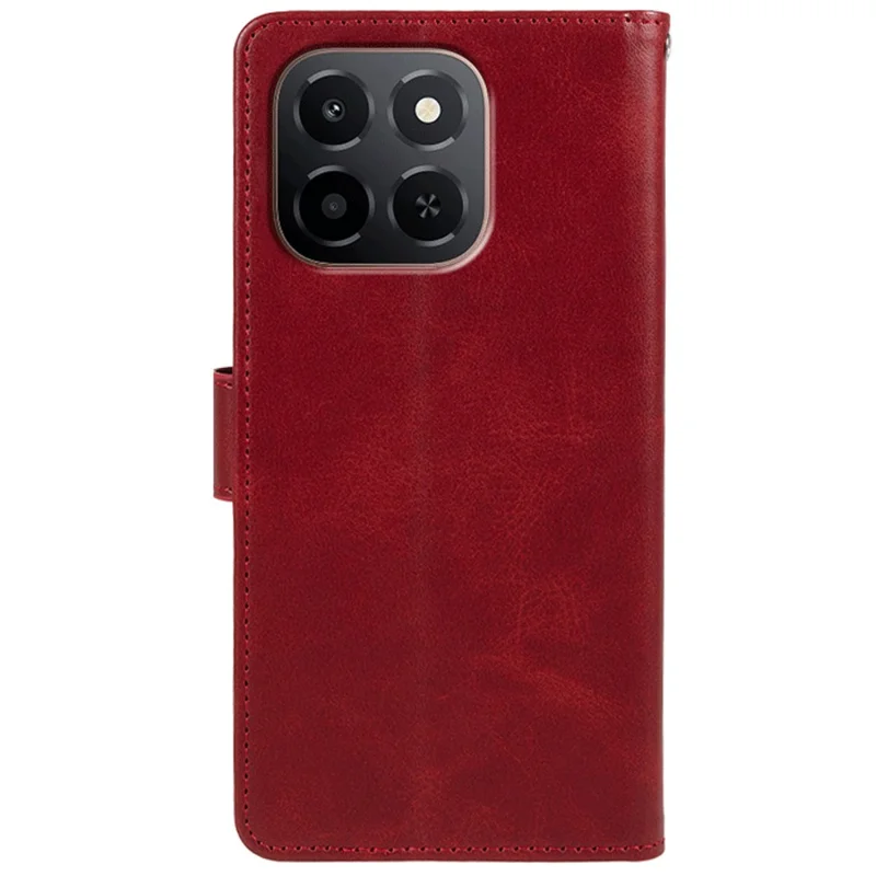 For Honor X6c 4G Case Calf Texture PU Leather Wallet Phone Cover with Wrist Strap - Red