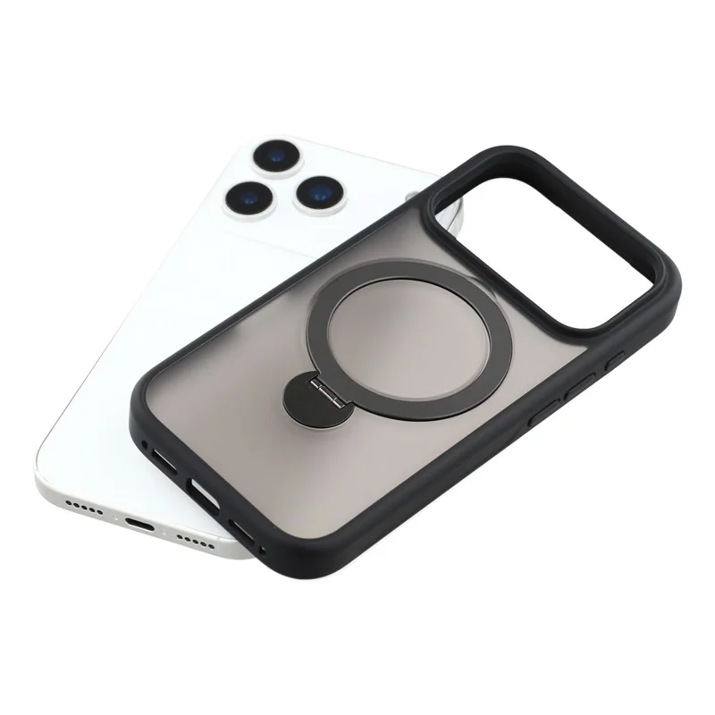 Voor iPhone 17 Pro hoesje draaibare standaard TPU + PC magnetisch telefoonhoesje - Zwart