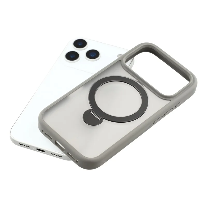 Voor iPhone 17 Pro hoesje draaibare standaard TPU + PC magnetisch telefoonhoesje - Grijs