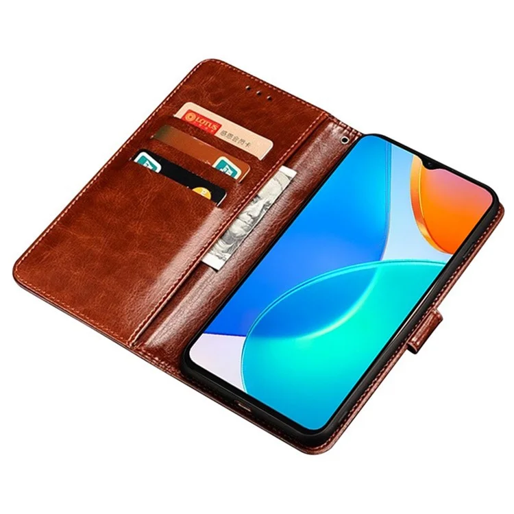 IDEWEI Carteira com Textura de Cavalo Louco Capa de Suporte para Honor X6 4G, Caso de Telefone de Couro PU Anti-arranhões com Fecho Magnético - Marrom 