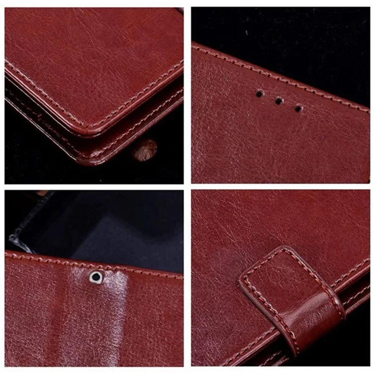 IDEWEI Carteira com Textura de Cavalo Louco Capa de Suporte para Honor X6 4G, Caso de Telefone de Couro PU Anti-arranhões com Fecho Magnético - Marrom 