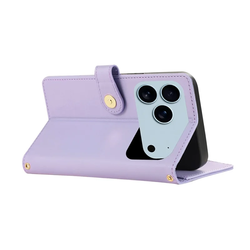 Voor iPhone 17 Pro-hoesje met meerdere kaartsleuven, rits, ruitvormig lederen telefoonhoesje met polsbandje - Paars