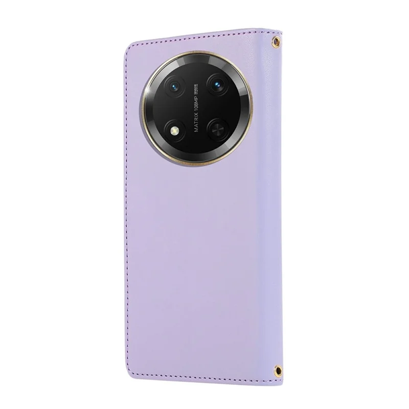 Phone Case For Honor X60 Pro 5G / X9c 5G / Magic7 Lite 5G Multi Card Slots Zipper Rhombus Leather Cover with Wrist Strap - Purple