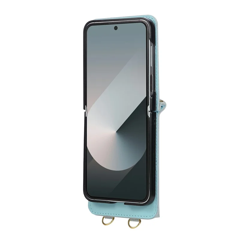 Funda para Samsung Galaxy Z Flip7 5G con Soporte Tipo Rombo de Cuero + TPU con Correa para el Hombro - Azul