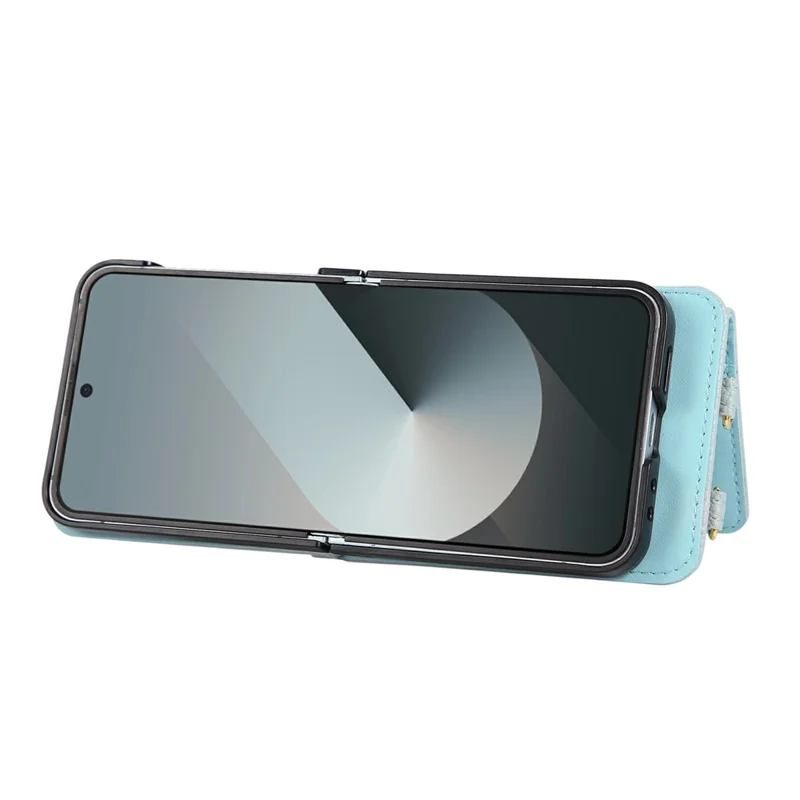 Funda para Samsung Galaxy Z Flip7 5G con Soporte Tipo Rombo de Cuero + TPU con Correa para el Hombro - Azul