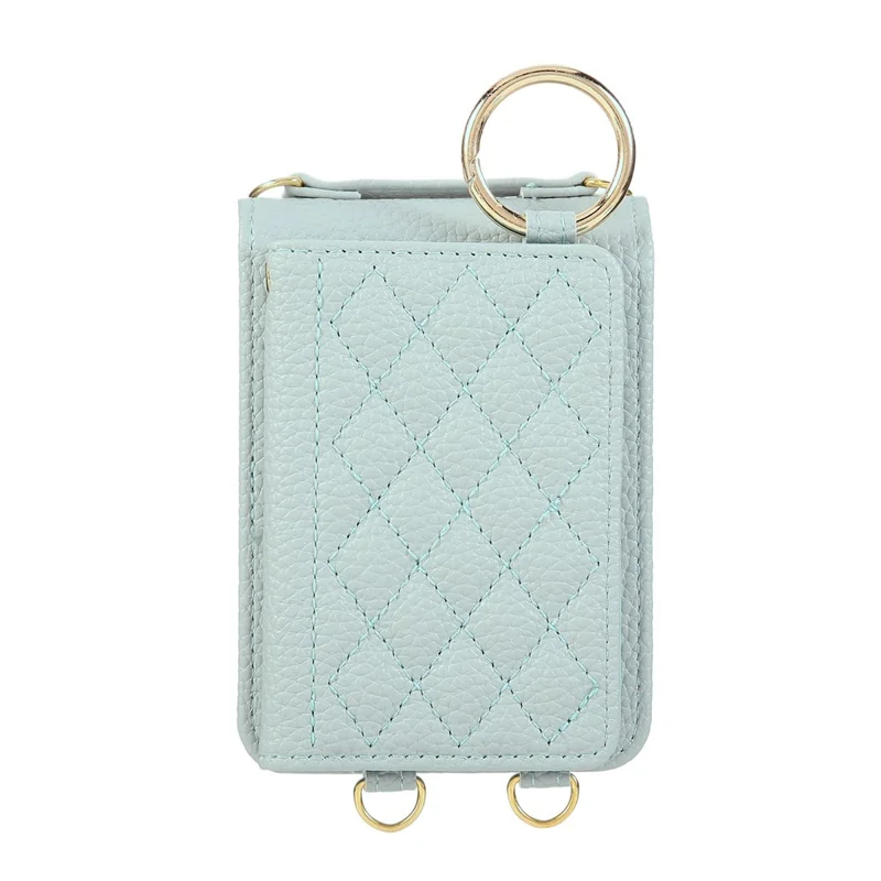 Funda para Samsung Galaxy Z Flip7 5G con Soporte Tipo Rombo de Cuero + TPU con Correa para el Hombro - Azul