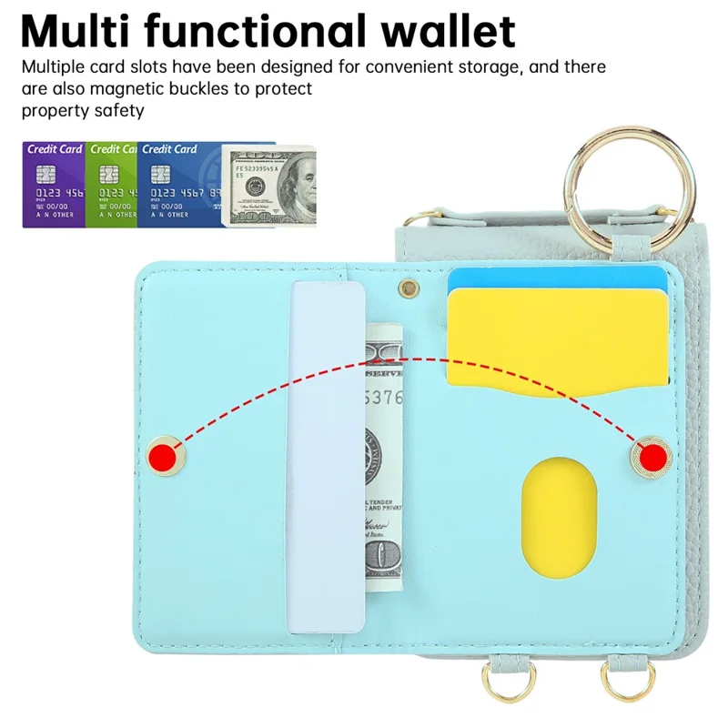Funda para Samsung Galaxy Z Flip7 5G con Soporte Tipo Rombo de Cuero + TPU con Correa para el Hombro - Azul