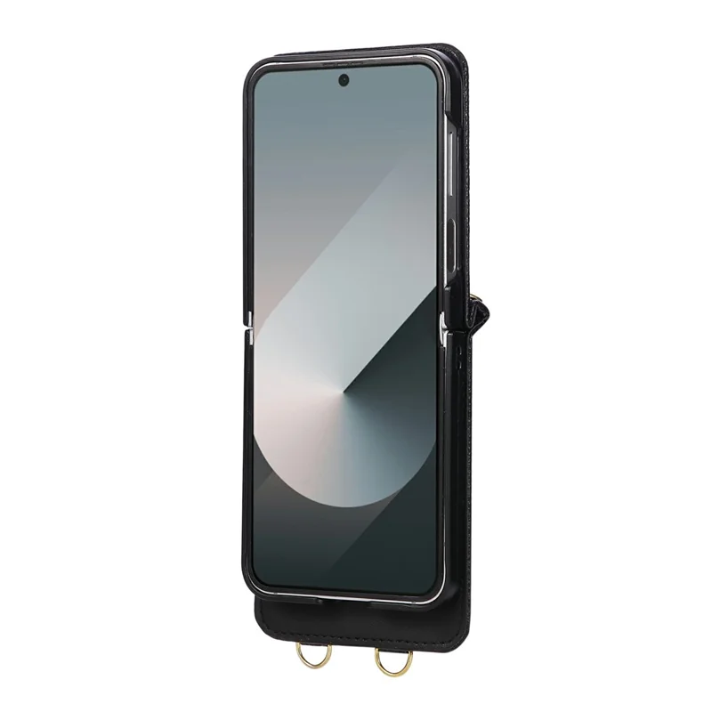 Cover per Samsung Galaxy Z Flip7 5G con Supporto a Rombo in Pelle + TPU con Cinturino a Tracolla - Nero