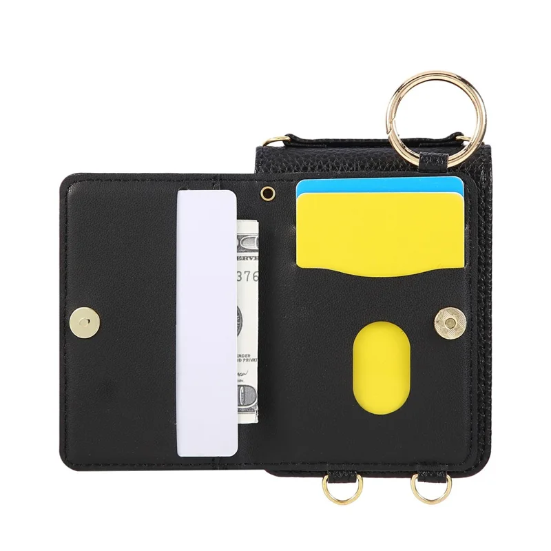 Cover per Samsung Galaxy Z Flip7 5G con Supporto a Rombo in Pelle + TPU con Cinturino a Tracolla - Nero