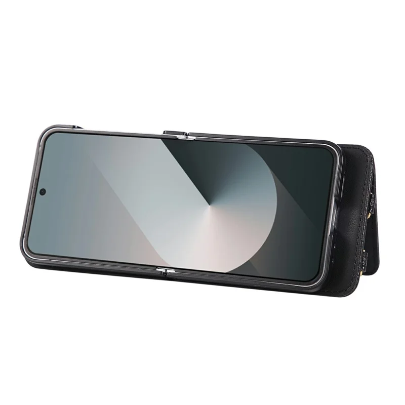 Cover per Samsung Galaxy Z Flip7 5G con Supporto a Rombo in Pelle + TPU con Cinturino a Tracolla - Nero