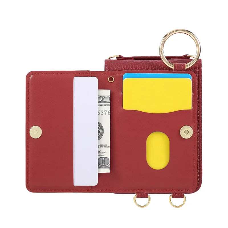 For Samsung Galaxy Z Flip7 5G Case Kickstand Rhombus Leather + TPU Phone Cover with Shoulder Strap - Red