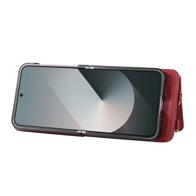 For Samsung Galaxy Z Flip7 5G Case Kickstand Rhombus Leather + TPU Phone Cover with Shoulder Strap - Red