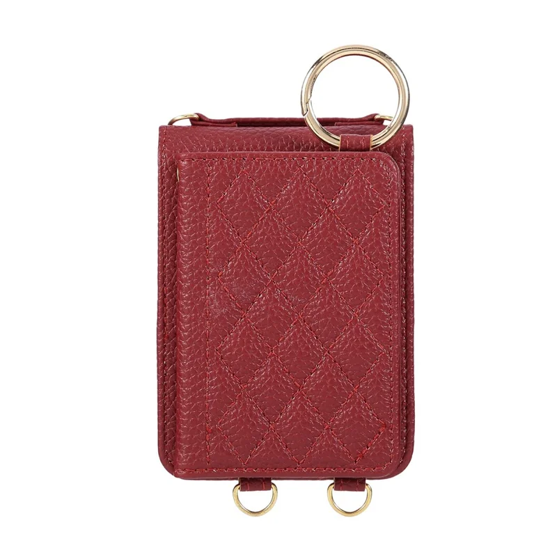 For Samsung Galaxy Z Flip7 5G Case Kickstand Rhombus Leather + TPU Phone Cover with Shoulder Strap - Red