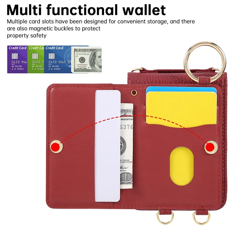 For Samsung Galaxy Z Flip7 5G Case Kickstand Rhombus Leather + TPU Phone Cover with Shoulder Strap - Red