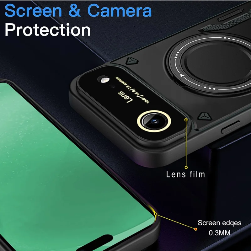 For iPhone 17 Air Case Rotating Magnetic Kickstand PC + TPU Phone Cover - Black