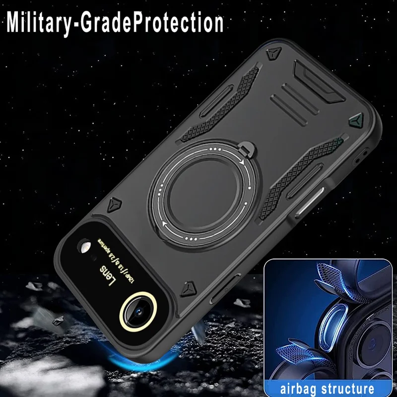 For iPhone 17 Air Case Rotating Magnetic Kickstand PC + TPU Phone Cover - Black