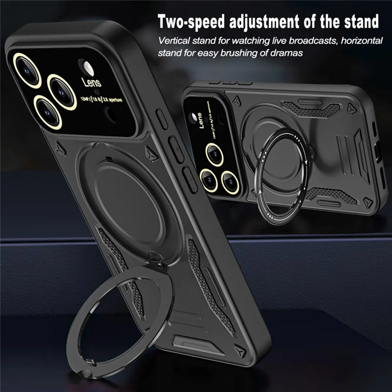 For iPhone 17 Pro Case Rotating Magnetic Kickstand PC + TPU Phone Cover - Black