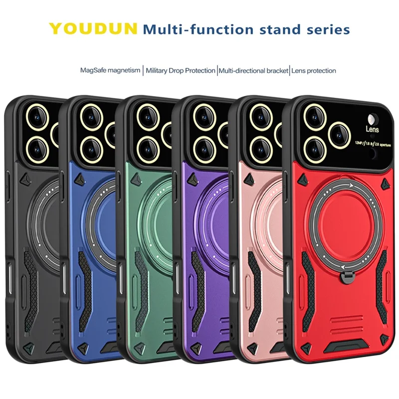 For iPhone 17 Pro Case Rotating Magnetic Kickstand PC + TPU Phone Cover - Black