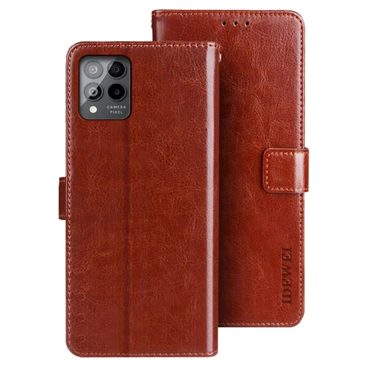 Idewei Crazy Horse Texture Stand Worket Case Per T-Mobile Revvl 6 Pro 5G, PU Petura + TPU Copertina di Protezione Per il Corpo Completo - Marrone