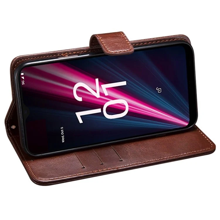 Idewei Crazy Horse Texture Stand Worket Case Per T-Mobile Revvl 6 Pro 5G, PU Petura + TPU Copertina di Protezione Per il Corpo Completo - Marrone