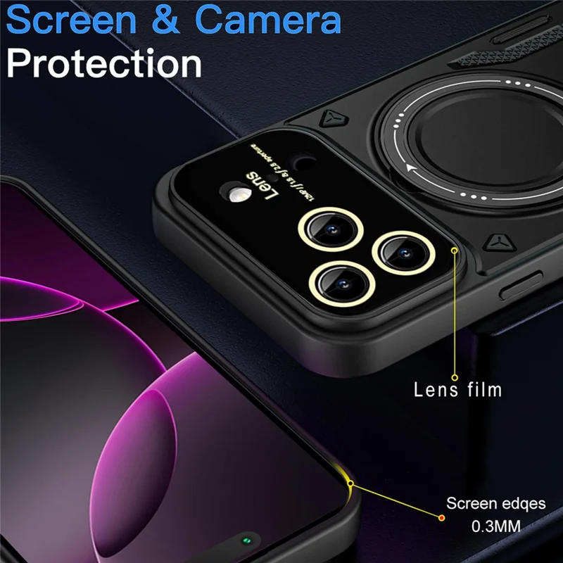 For iPhone 17 Pro Max Case Rotating Magnetic Kickstand PC + TPU Phone Cover - Black