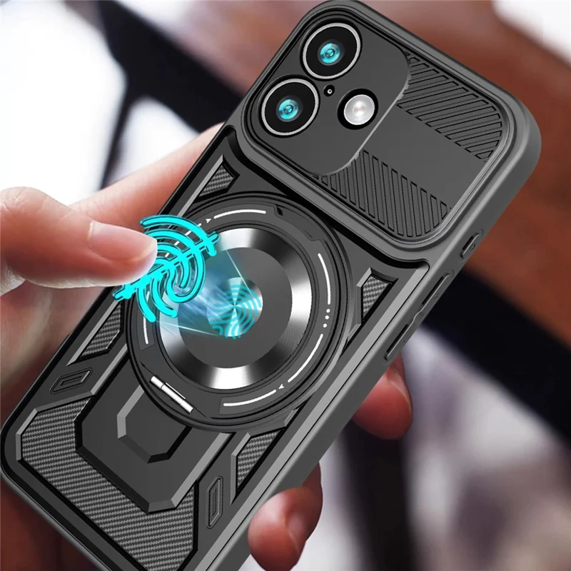 For iPhone 17 Magnetic Case Rotating Kickstand TPU + PC Phone Cover - Grey