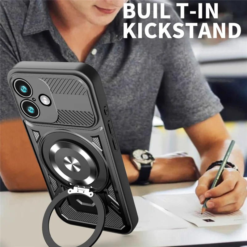 For iPhone 17 Magnetic Case Rotating Kickstand TPU + PC Phone Cover - Grey