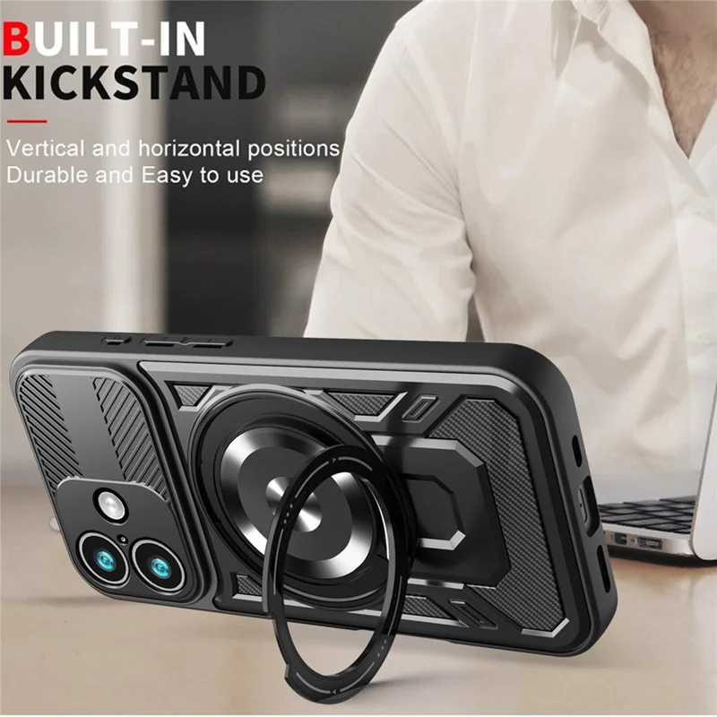For iPhone 17 Magnetic Case Rotating Kickstand TPU + PC Phone Cover - Grey