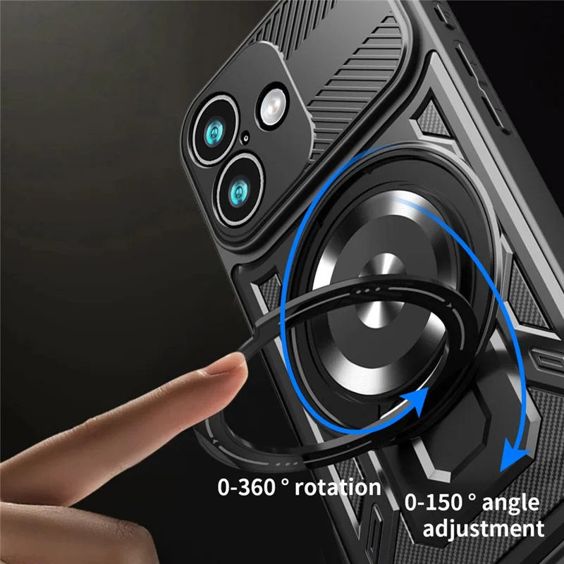 For iPhone 17 Magnetic Case Rotating Kickstand TPU + PC Phone Cover - Grey