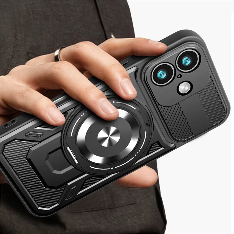 For iPhone 17 Magnetic Case Rotating Kickstand TPU + PC Phone Cover - Grey