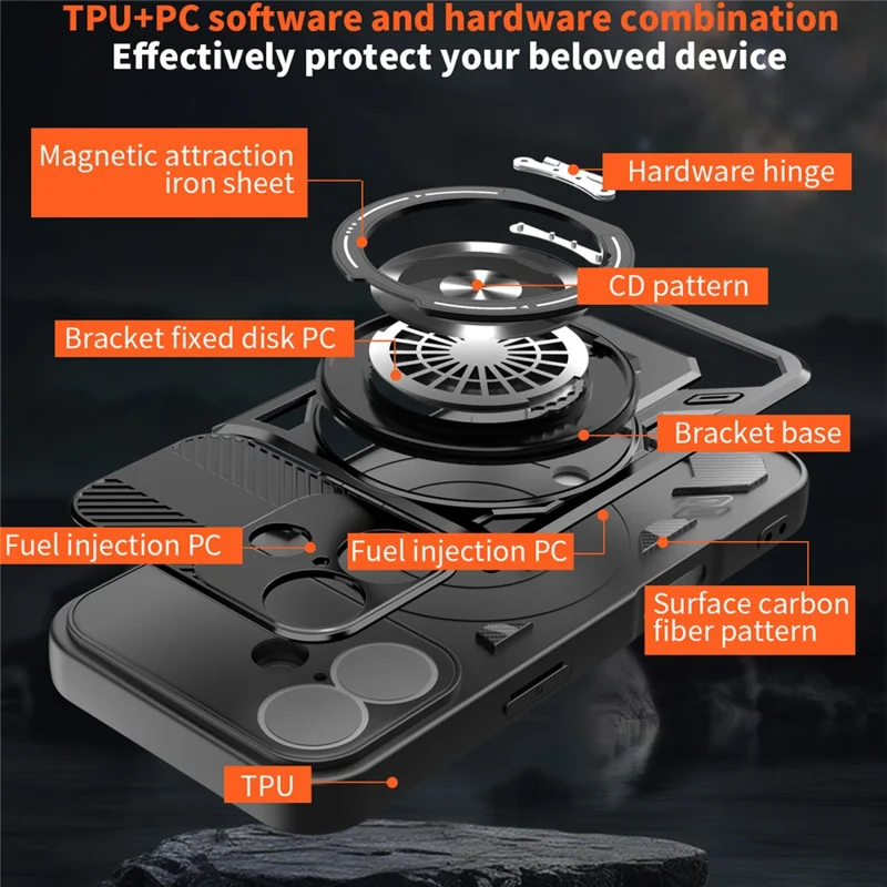 For iPhone 17 Magnetic Case Rotating Kickstand TPU + PC Phone Cover - Grey