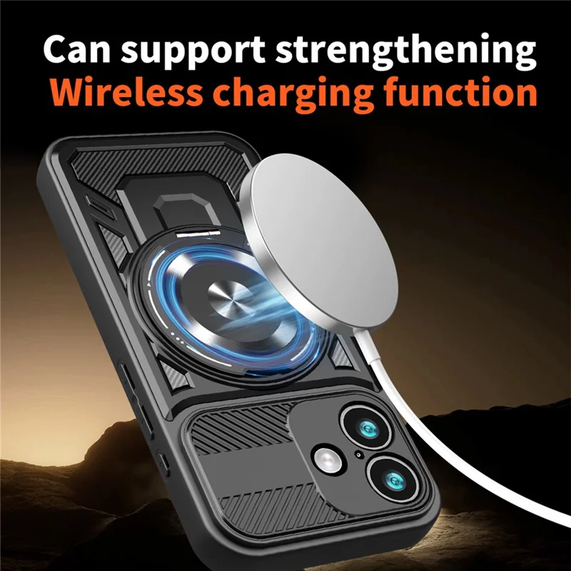For iPhone 17 Magnetic Case Rotating Kickstand TPU + PC Phone Cover - Grey