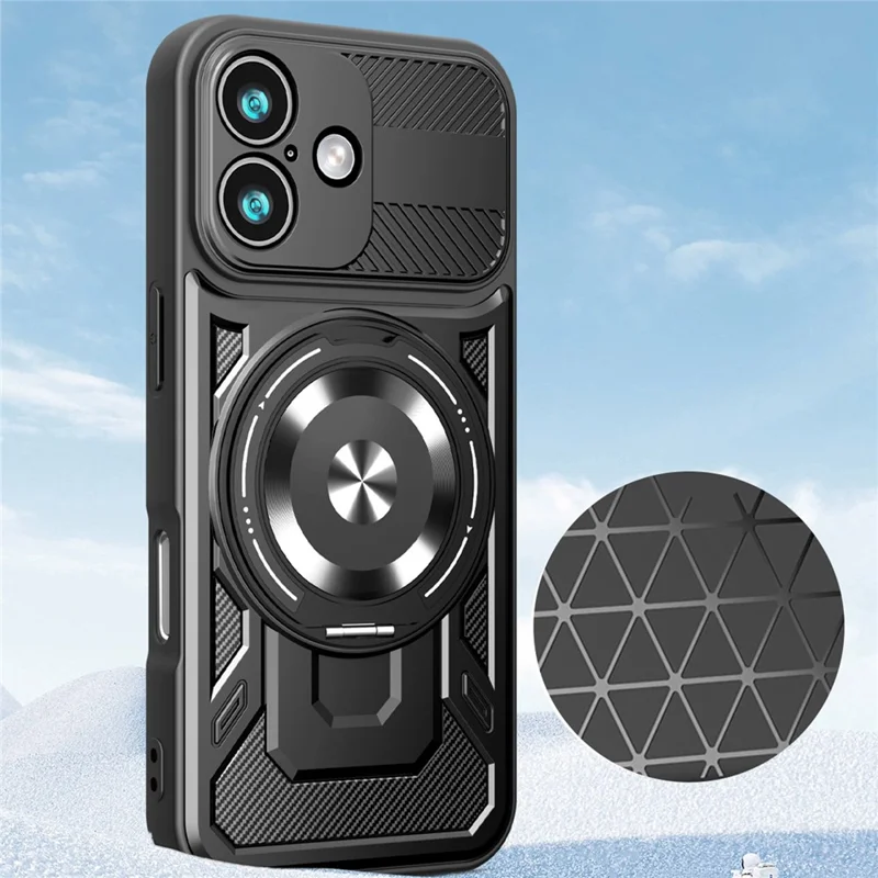 For iPhone 17 Magnetic Case Rotating Kickstand TPU + PC Phone Cover - Grey