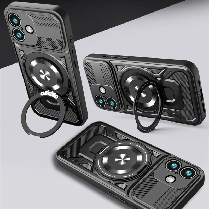 For iPhone 17 Magnetic Case Rotating Kickstand TPU + PC Phone Cover - Grey