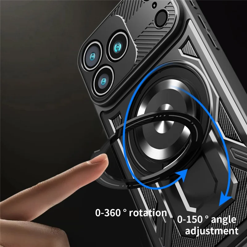 For iPhone 17 Pro Magnetic Case Rotating Kickstand TPU + PC Phone Cover - Black