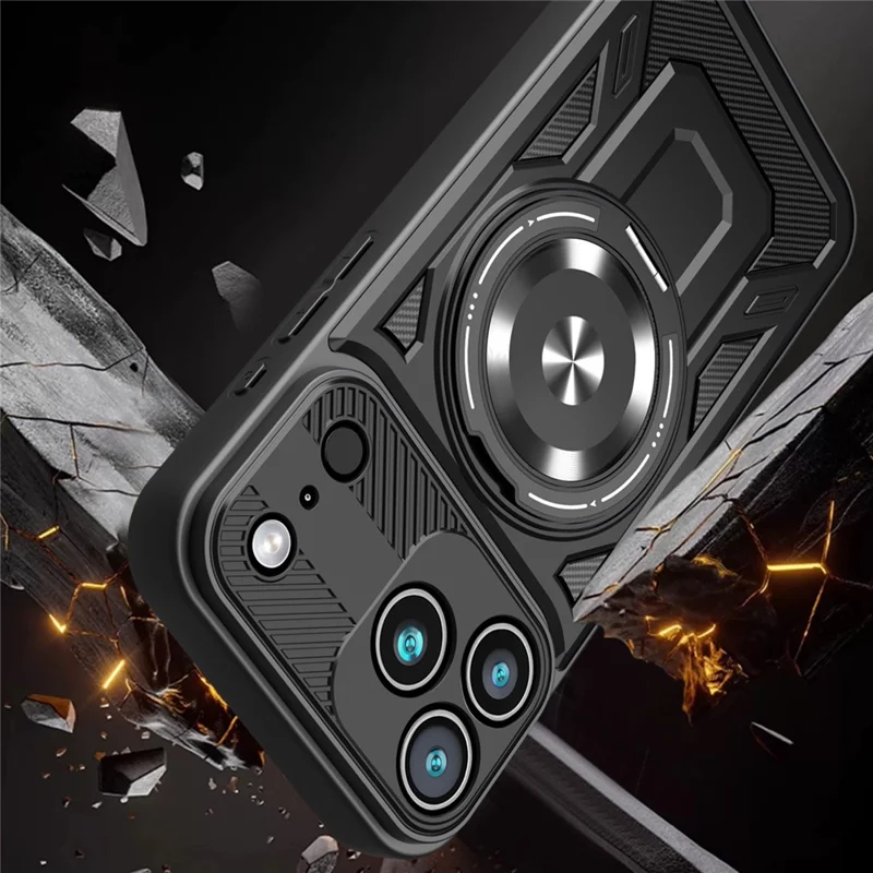 For iPhone 17 Pro Magnetic Case Rotating Kickstand TPU + PC Phone Cover - Black