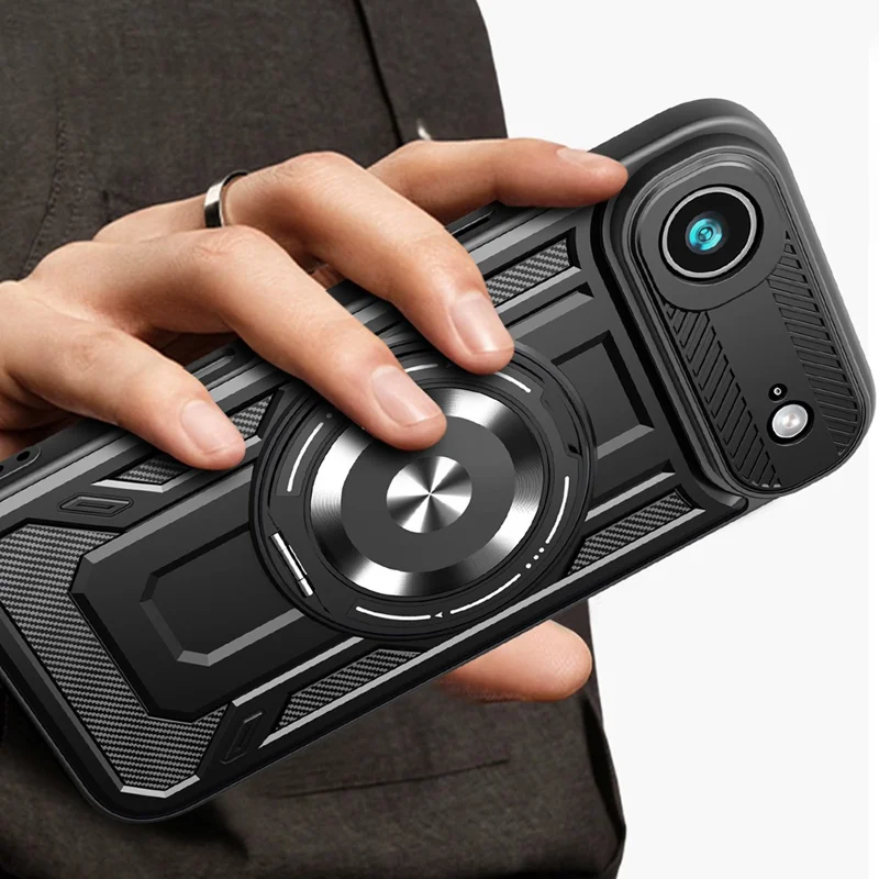 For iPhone 17 Air Magnetic Case Rotating Kickstand TPU + PC Phone Cover - Black