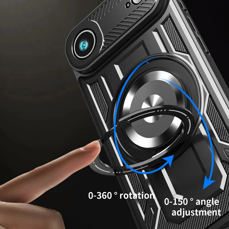 For iPhone 17 Air Magnetic Case Rotating Kickstand TPU + PC Phone Cover - Black