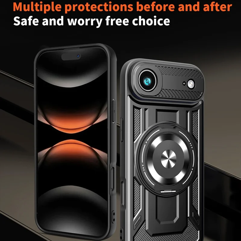 For iPhone 17 Air Magnetic Case Rotating Kickstand TPU + PC Phone Cover - Black