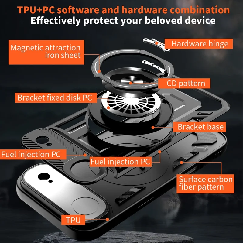 For iPhone 17 Air Magnetic Case Rotating Kickstand TPU + PC Phone Cover - Black