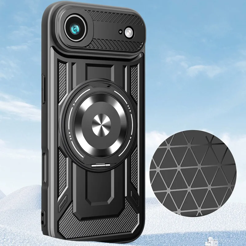 For iPhone 17 Air Magnetic Case Rotating Kickstand TPU + PC Phone Cover - Black
