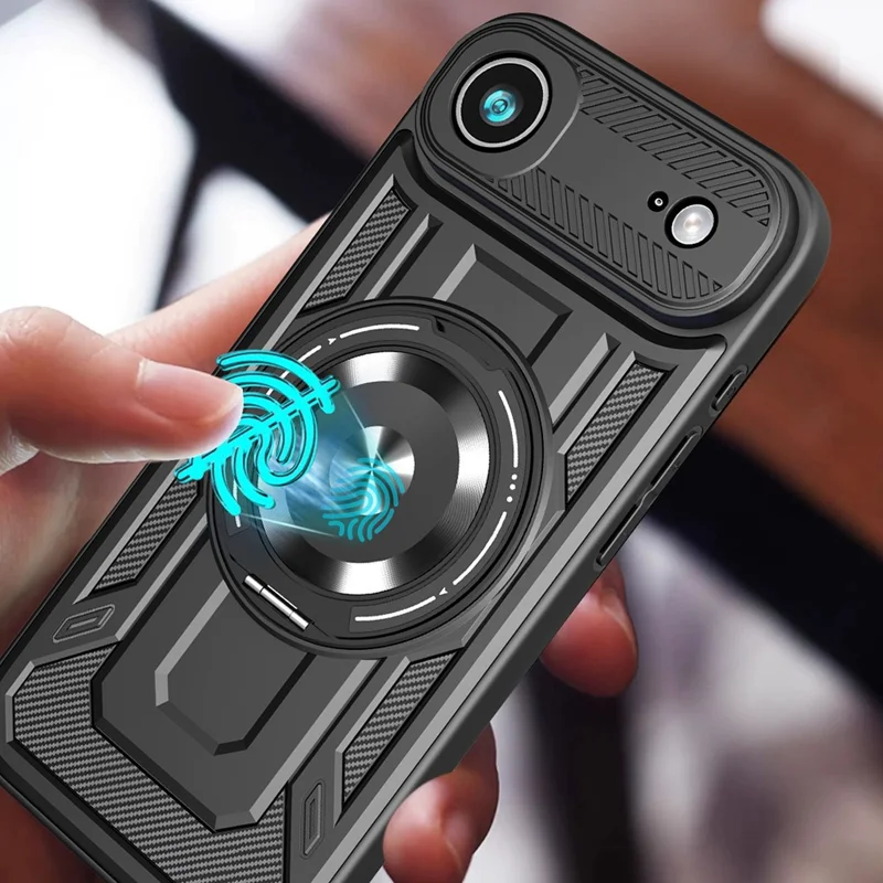 For iPhone 17 Air Magnetic Case Rotating Kickstand TPU + PC Phone Cover - Black