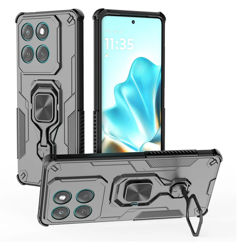 For Motorola Edge 60 Fusion 5G Case Rotatable Ring Kickstand PC + TPU Shockproof Phone Cover - Black