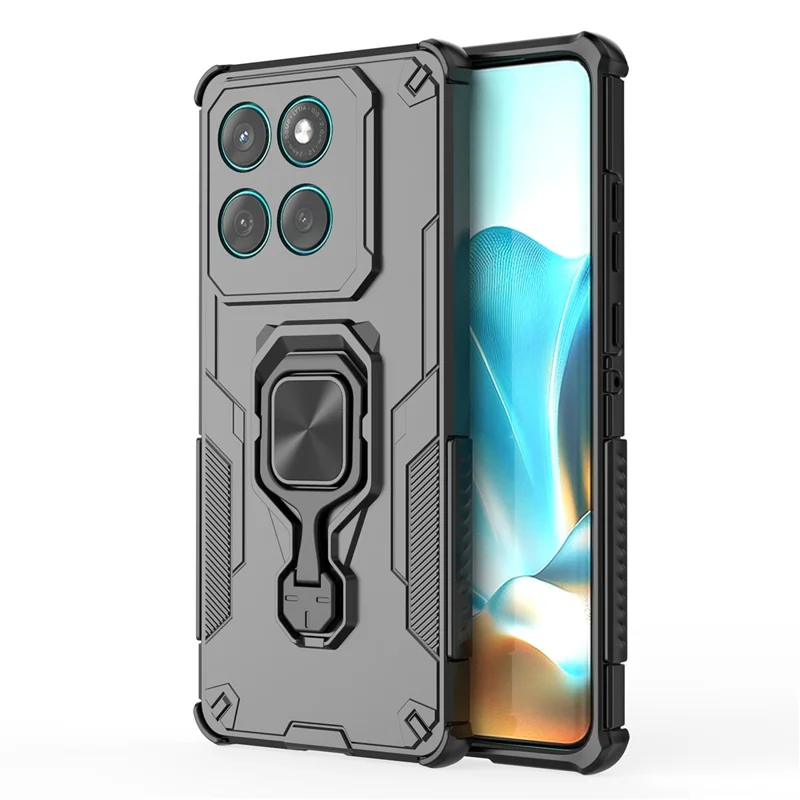For Motorola Edge 60 Fusion 5G Case Rotatable Ring Kickstand PC + TPU Shockproof Phone Cover - Black
