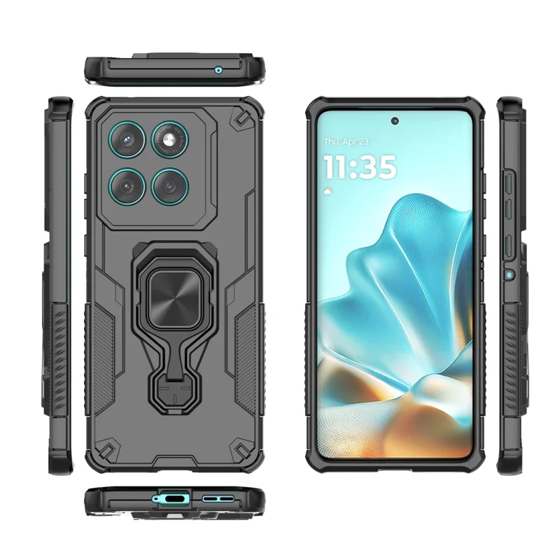 For Motorola Edge 60 Fusion 5G Case Rotatable Ring Kickstand PC + TPU Shockproof Phone Cover - Black