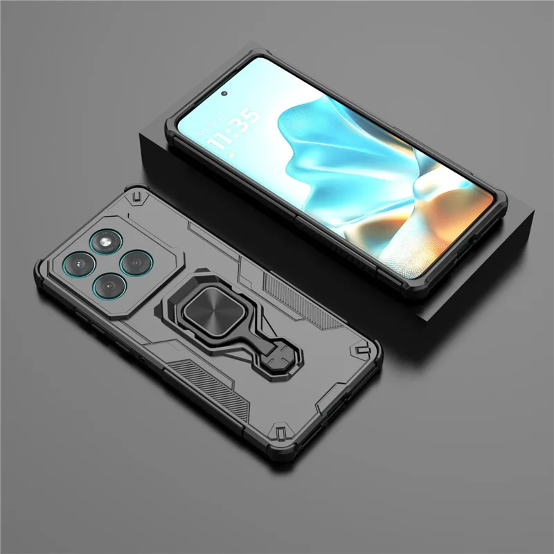 For Motorola Edge 60 Fusion 5G Case Rotatable Ring Kickstand PC + TPU Shockproof Phone Cover - Black