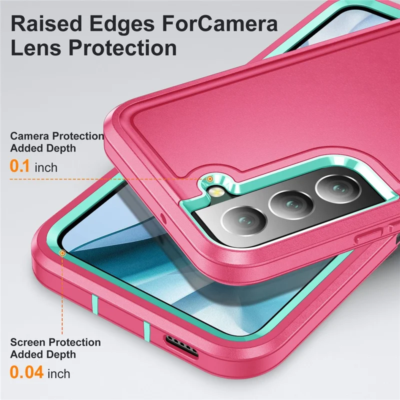 Funda para Samsung Galaxy S22+ 5G con Soporte, Carcasa Híbrida de PC + Silicona + EVA de 3 Componentes - Rosa + Cian Claro