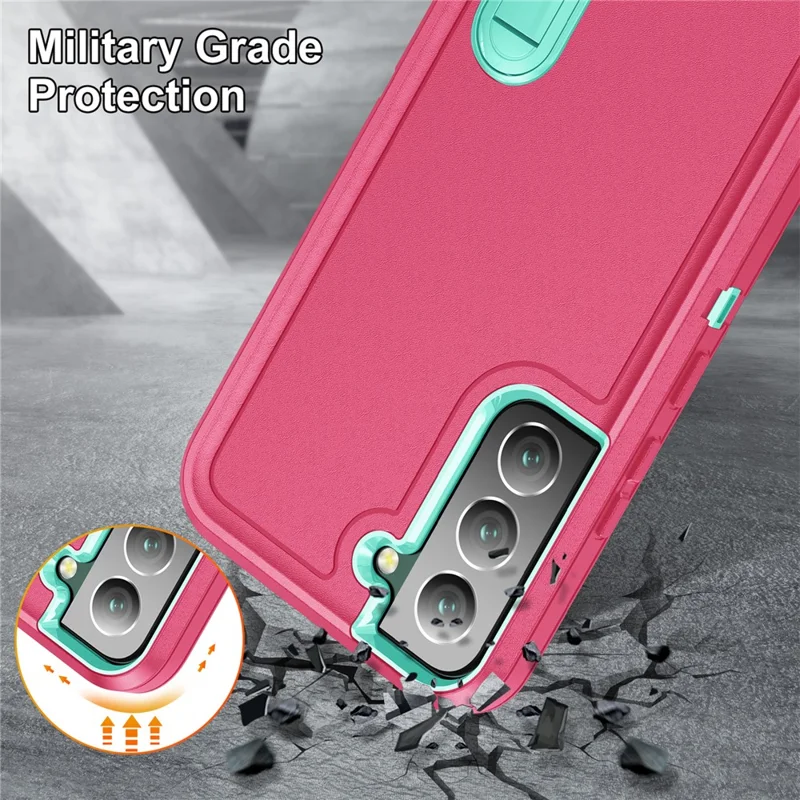 Funda para Samsung Galaxy S22+ 5G con Soporte, Carcasa Híbrida de PC + Silicona + EVA de 3 Componentes - Rosa + Cian Claro